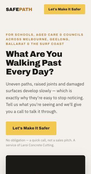 Safe Path landing page on a phone