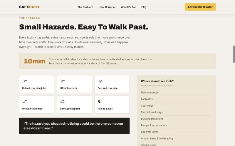 The problem section of the Safe Path page