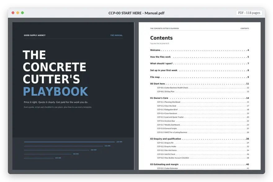 Manual cover and contents