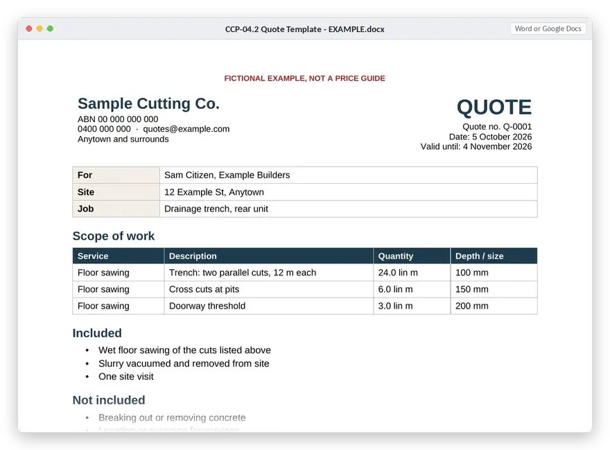 Quote template document