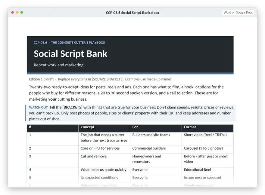 Social script bank document